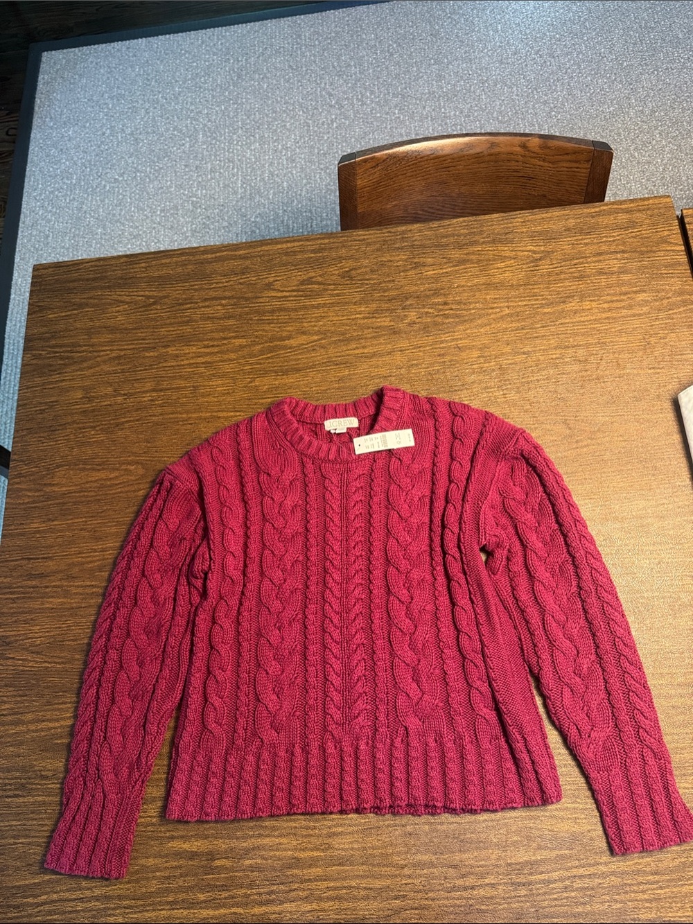 J. Crew Cable Knit Crewneck Sweater - Deep Raspberry